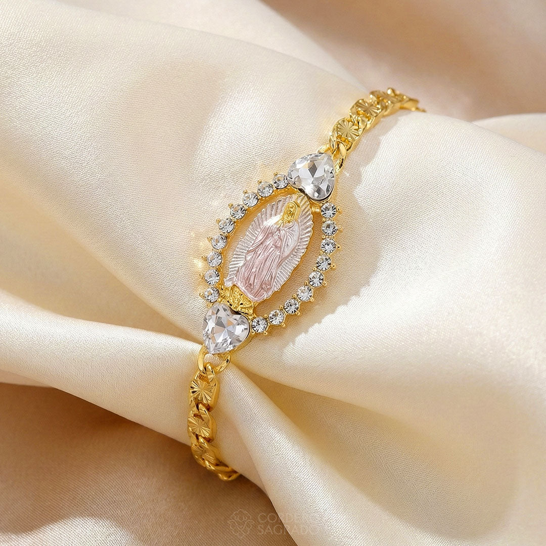 Pulsera Virgen de Guadalupe Luminosa para Mujer - Baño de Oro 18k con Zirconias