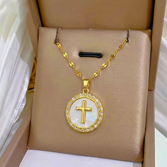 Collar Cruz Aurora para Mujer - Baño de Oro 18k con Zirconias