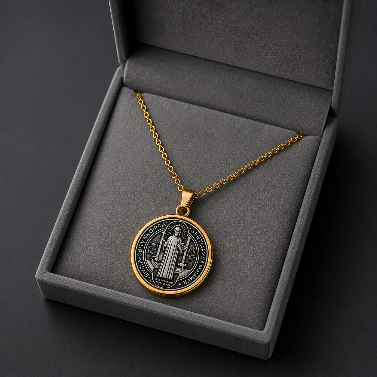 Collar de San Benito con Medalla Doble Cara