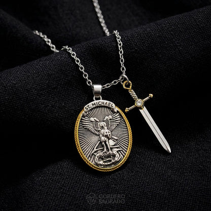 Collar de la Victoria de San Miguel Arcángel con Dije Doble - Bendecido por Sacerdote