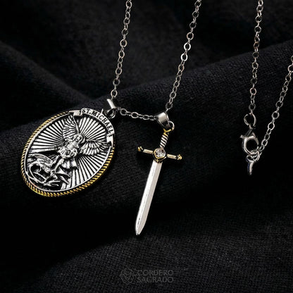 Collar de la Victoria de San Miguel Arcángel con Dije Doble - Bendecido por Sacerdote