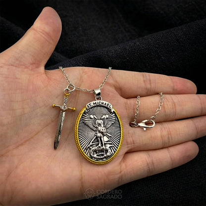 Collar de la Victoria de San Miguel Arcángel con Dije Doble - Bendecido por Sacerdote