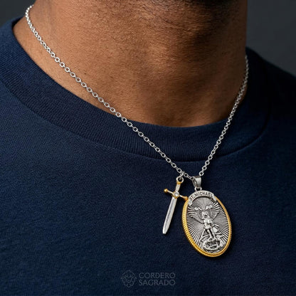 Collar de la Victoria de San Miguel Arcángel con Dije Doble - Bendecido por Sacerdote