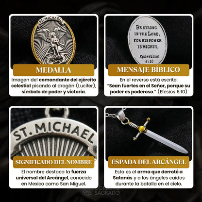 Collar de la Victoria de San Miguel Arcángel con Dije Doble - Bendecido por Sacerdote